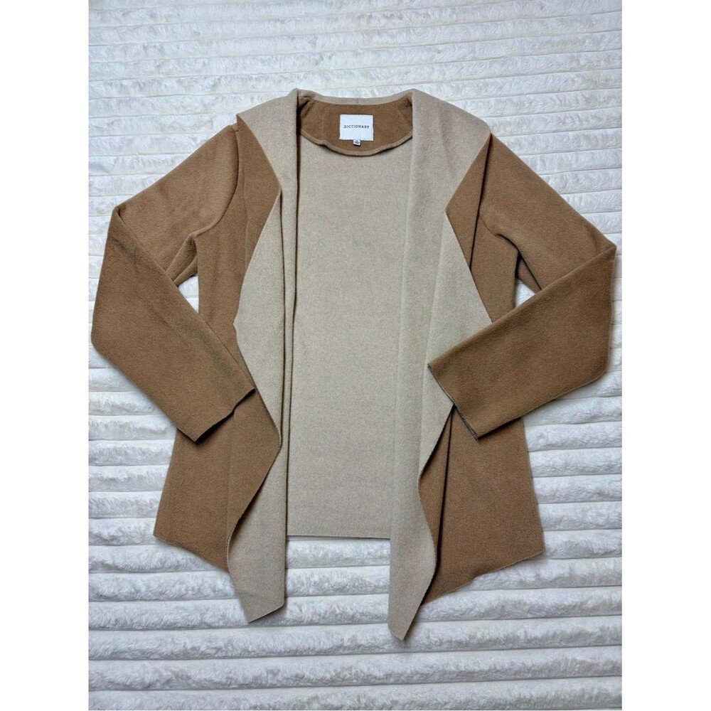 Reversible Two-Tone Open Front Cardigan Sweater - Brown/Cream